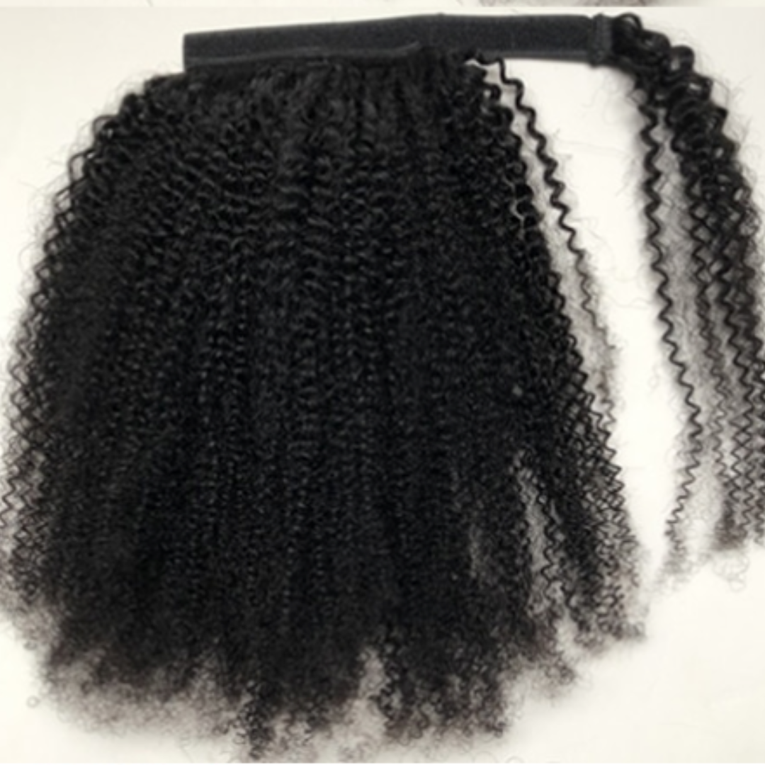 Afro Kinky Curly Wrap Around Human Hair Ponytail Extensions