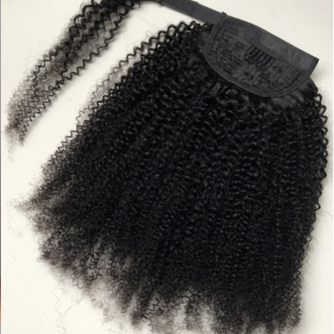 Afro Kinky Curly Wrap Around Human Hair Ponytail Extensions